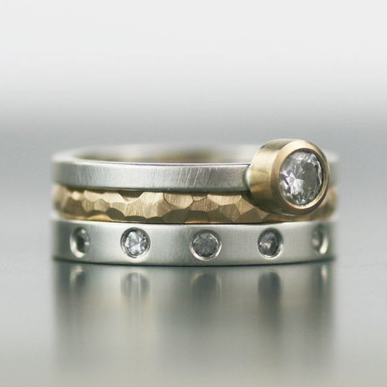 Bague Vintage en Zirconia Or & Argent Superposée