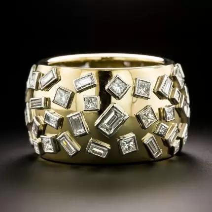Bague en Verre Incrusté Vintage en Or