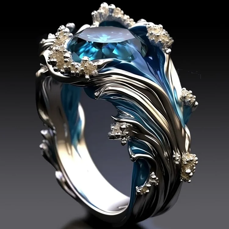 Bague Vintage en Cristal Ondulé Océan