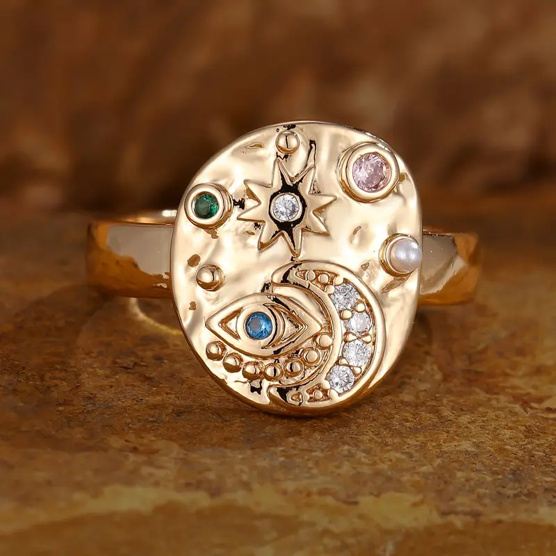 Bague en Cristal Or Vintage Soleil & Lune