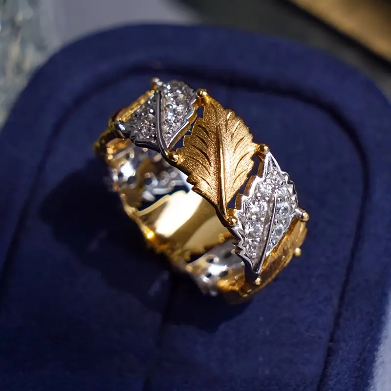 Bague en Zirconia Doré en Forme de Feuille