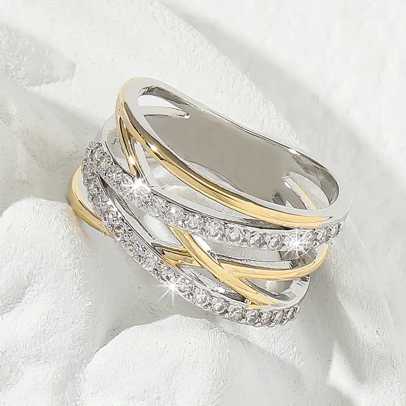 Bague en Zirconium Éclairé en Or et Argent