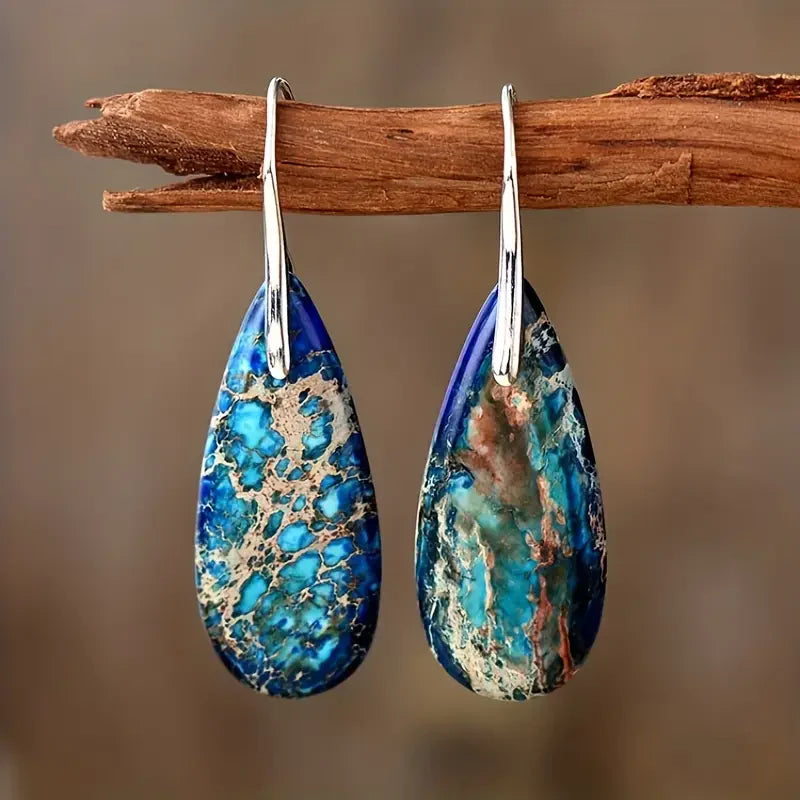 Boucles d'oreilles en Pierre d'Océan Azure | Or Blanc