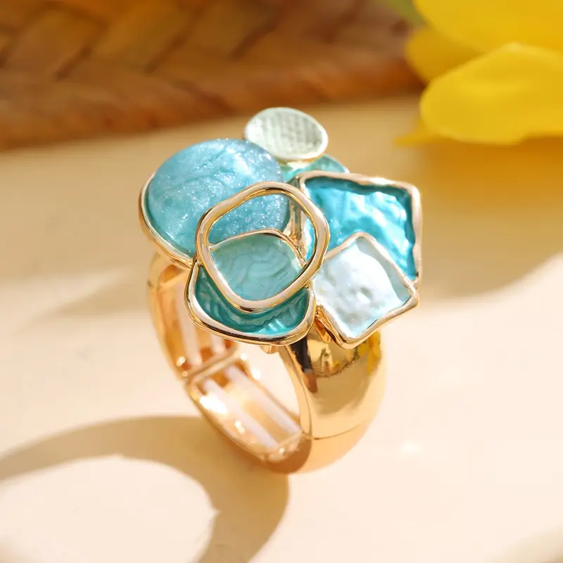 Bague en or peinte à la main bleue
