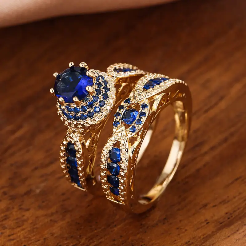 Ensemble de bagues en zircon bleu