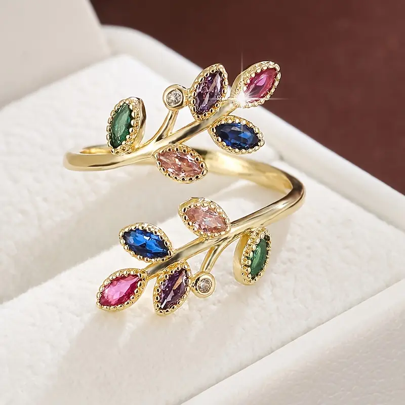 Bague en Or avec Feuille Colorée en Spirale