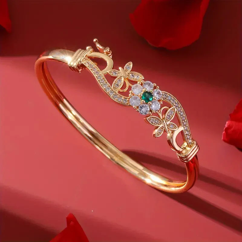 Bracelet en cristal vert en zirconium doré | Or