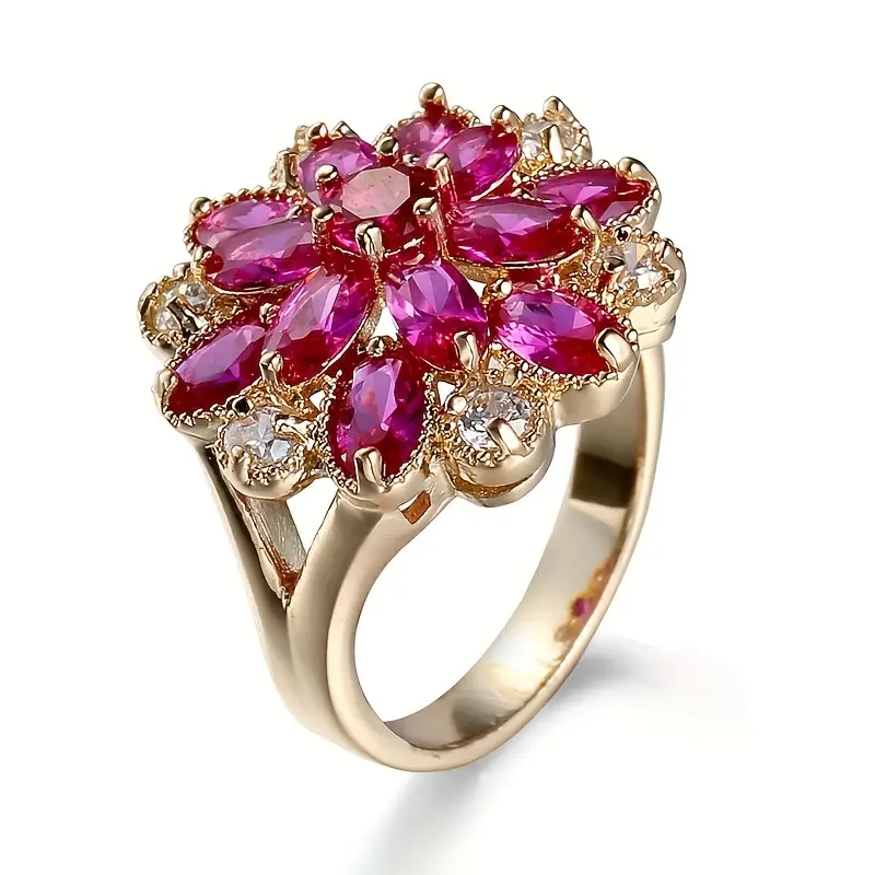 Bague en Or avec Fleur en Cristal Grenat Vintage