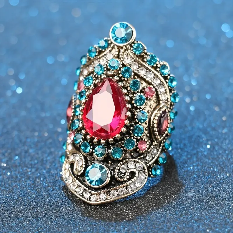 Bague Vintage en Cristal Bleu & Rouge