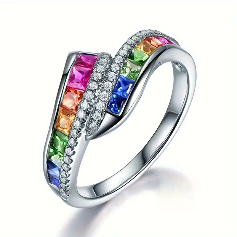 Bague en Argent avec Cristaux Incrustés Colorés