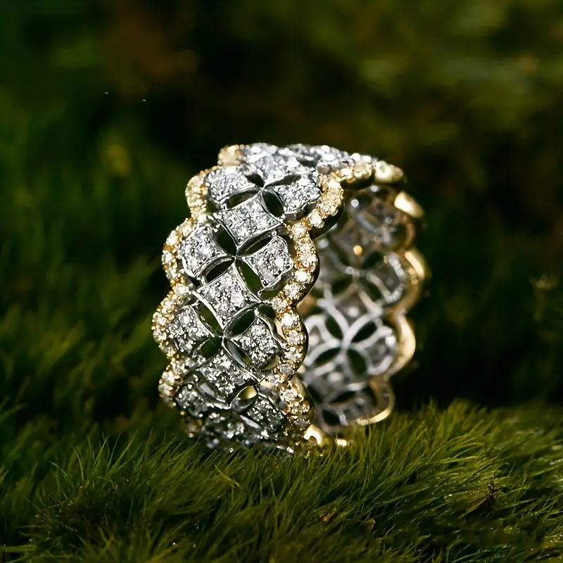 Bague Creuse Étincelante en Or et Argent
