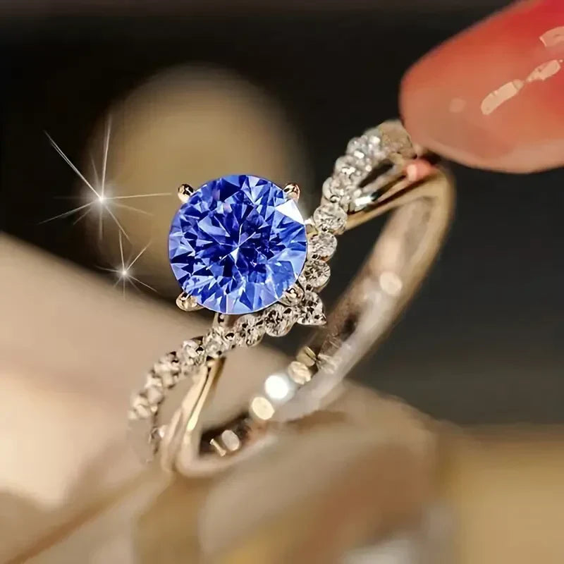 Bague en Cristal Exotique Bleu | Or Blanc