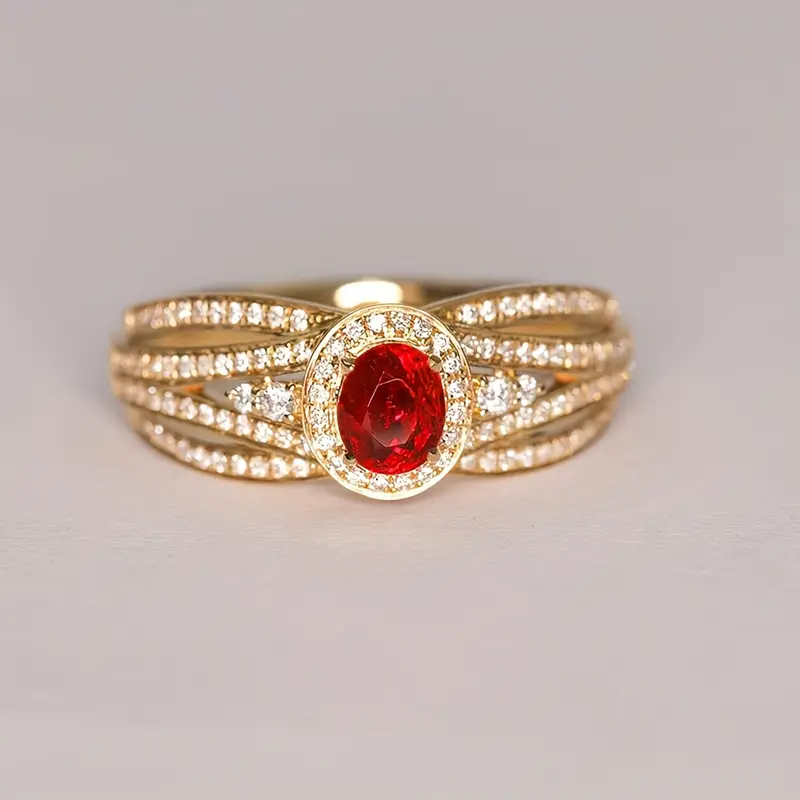 Bague en or avec cristal rouge élégant en couches