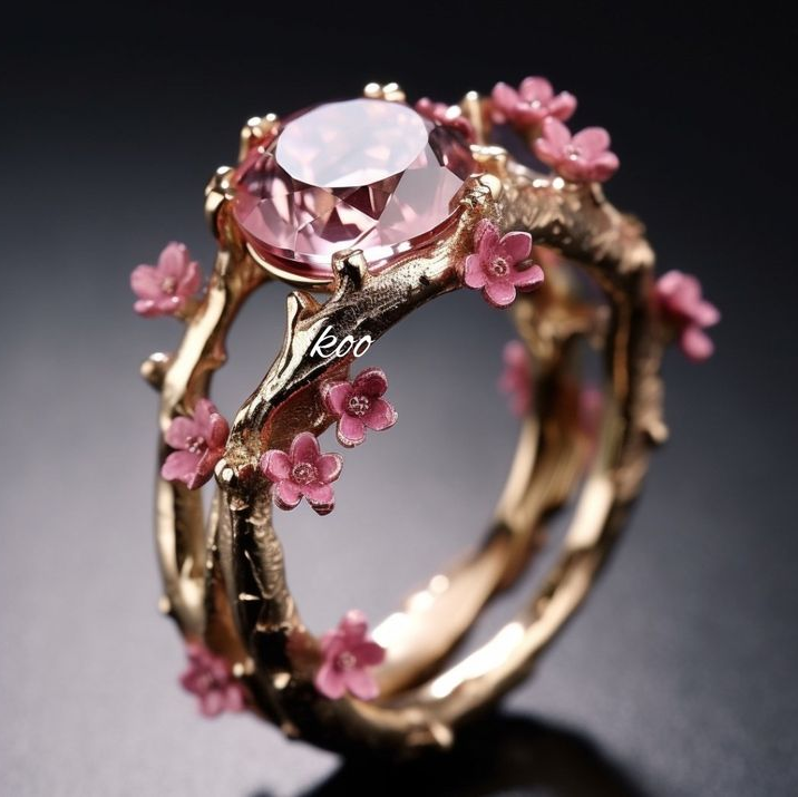 Bague Fleur Rose Cristal Doré Exotique