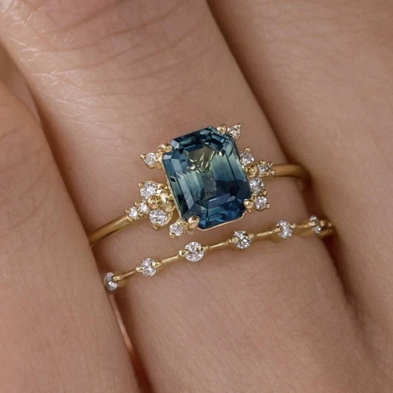 Ensemble de Bagues Crystal Blue Shine | Or