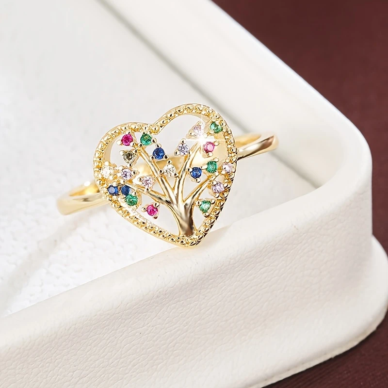 Bague en Or Mince avec Cœur en Cristal Coloré