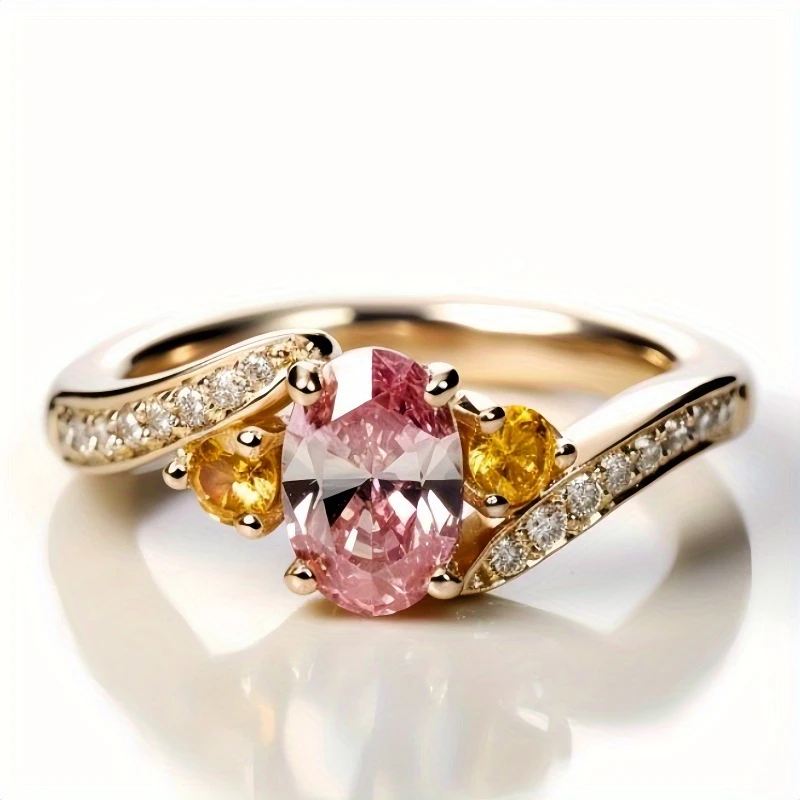 Bague en Verre Rose Oval en Or