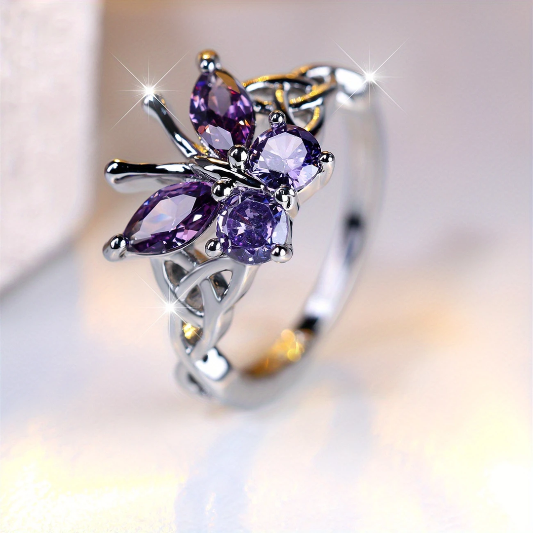 Bague en Argent Papillon Violet