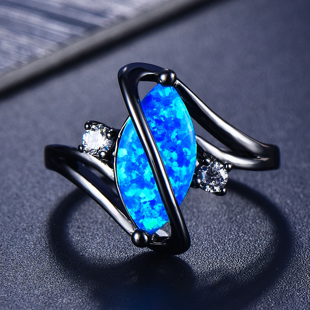 Bague en Opale Bleue Argent Foncé