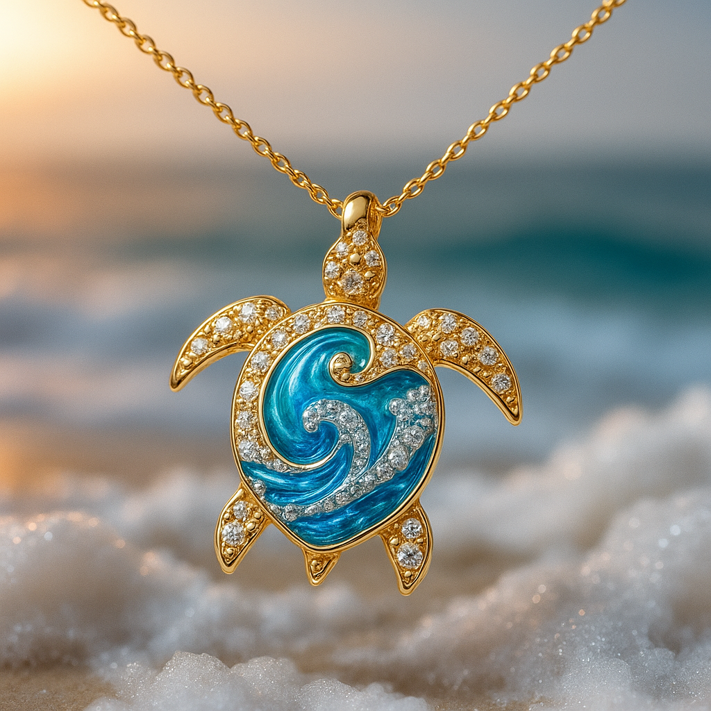 Collier Tortue Lumineux en Or et Opale Bleue