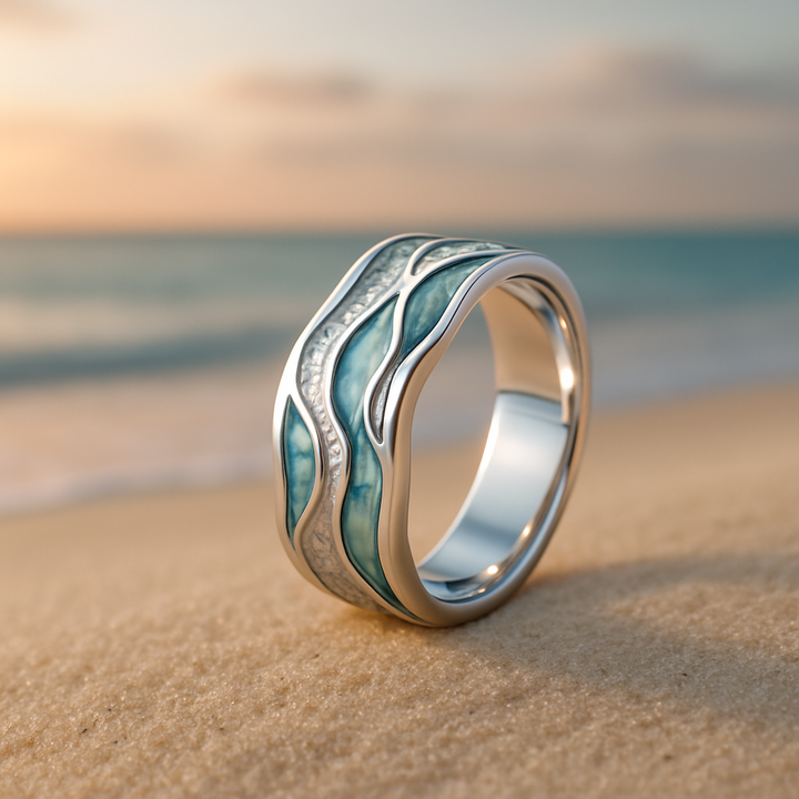 Bague en Argent Turquoise Ondulée