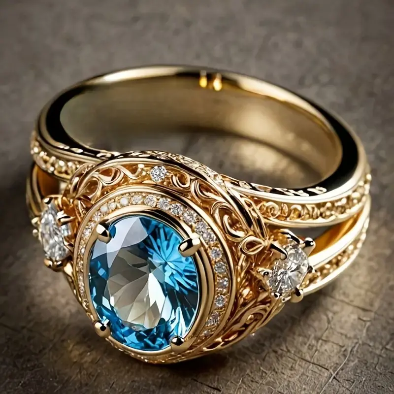 Bague en Or avec Cristal Bleu Clair