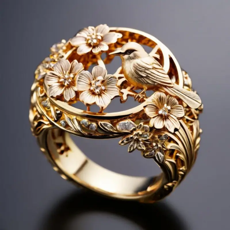 Bague Colibri Florale Dorée