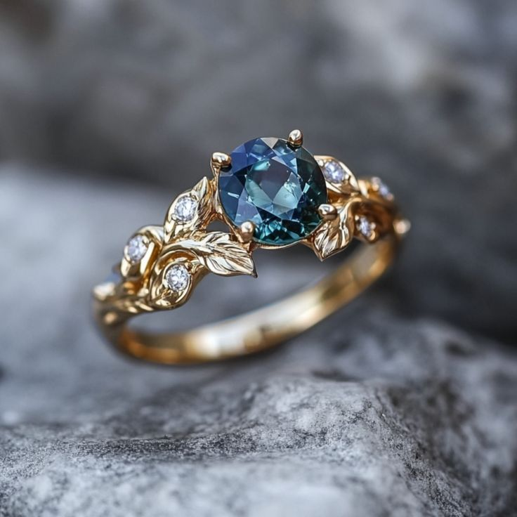Bague en Or avec Cristal Exotique Bleu