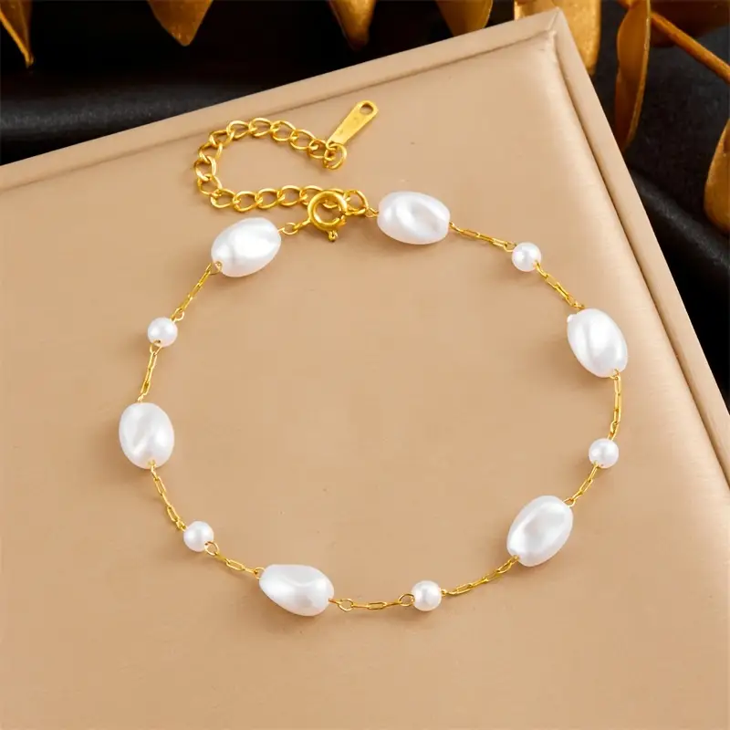 Bracelet en Or Fin avec Perles Blanches