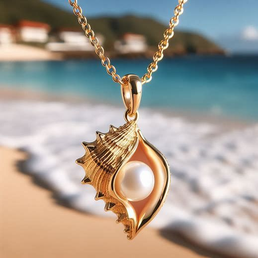 Collier en coquillage doré perlé