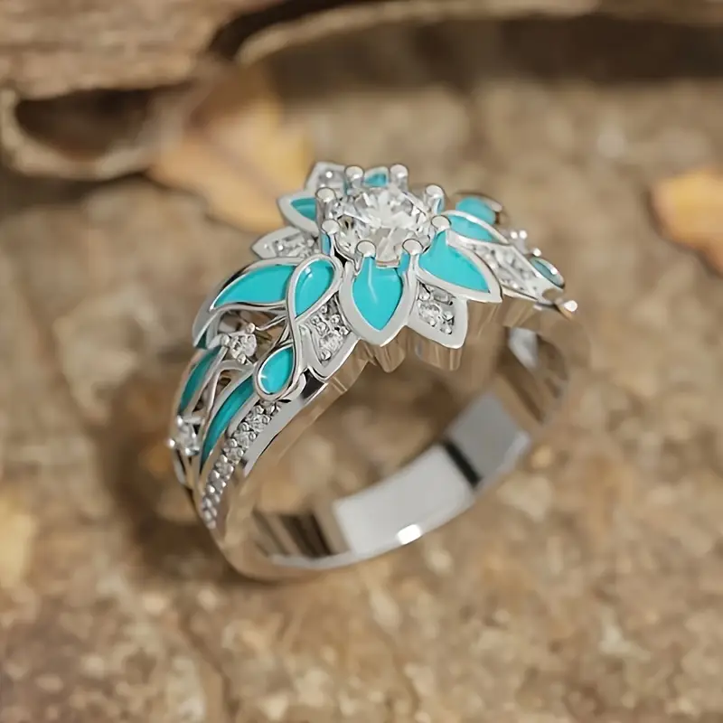 Bague en Cristal Fleur Turquoise