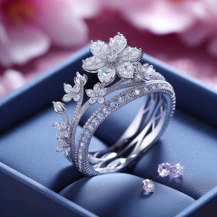 Bague Argentée Éclatante de Fleurs