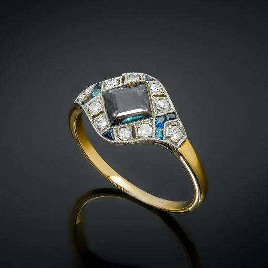 Bague dorée bleu foncé éclatante