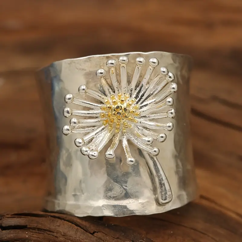 Bague en Argent Incrustée de Tournesol