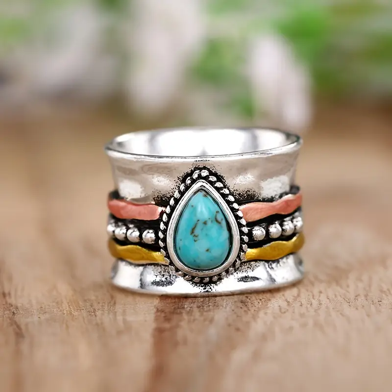 Bague Argentée Goutte d'Eau Bleue