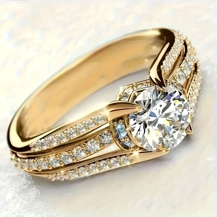 Bague en Cristal Blanc Ronde Dorée