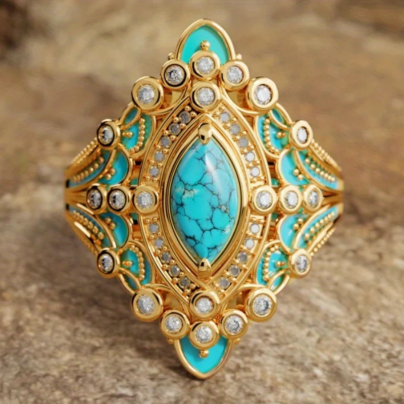 Bague en Cristal Doré Mandala Bleu