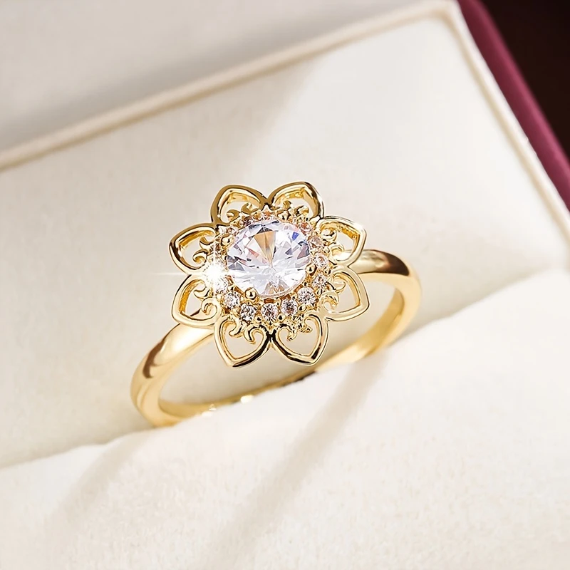 Bague Fleur en Cristal Doré