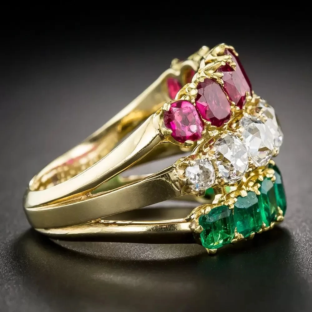 Bague en zirconia blanche verte et rouge