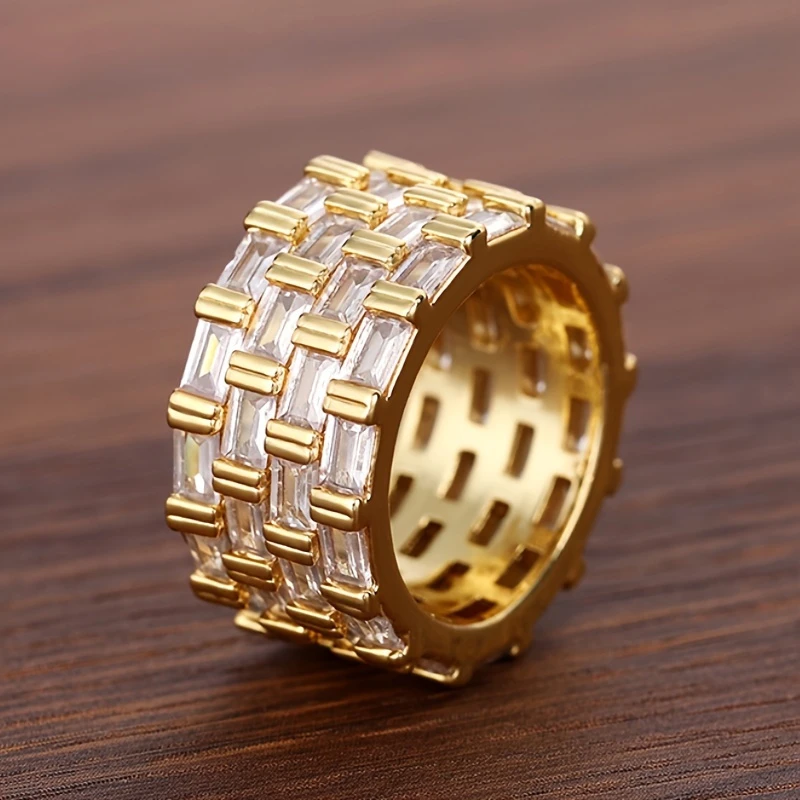 Bague en Zirconium Doré Striée