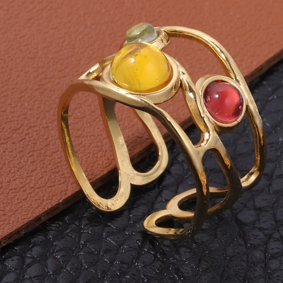 Bague en Or Mince avec Pierres Colorées