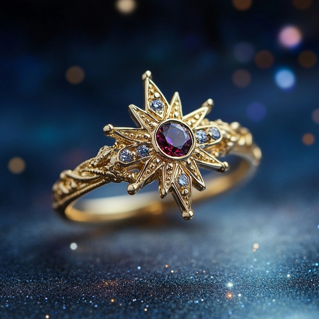 Bague en Or avec Étoile de Cristal Rouge