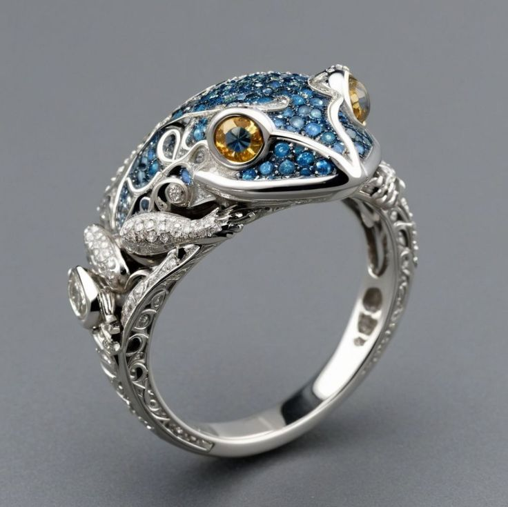 Bague Grenouille Cristalline Bleue