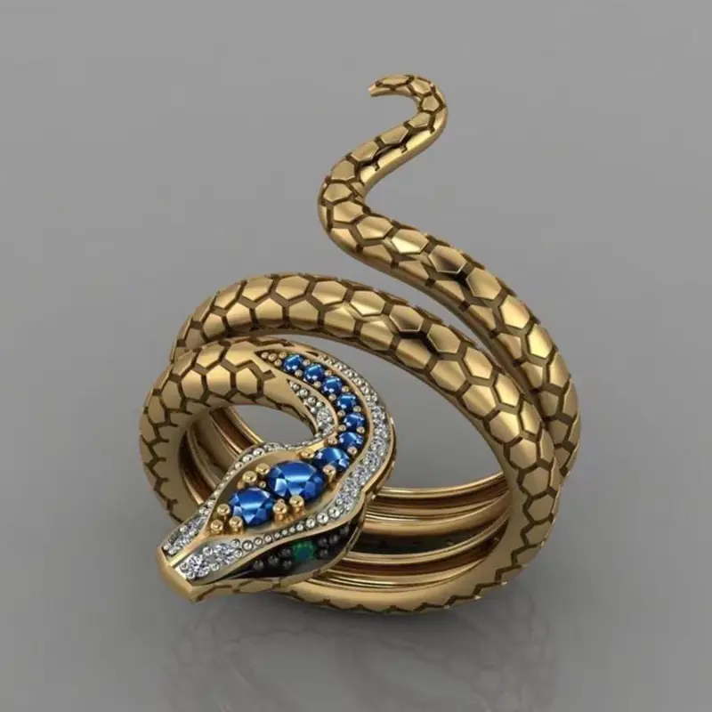 Bague Serpent Ajustable Bleu Doré