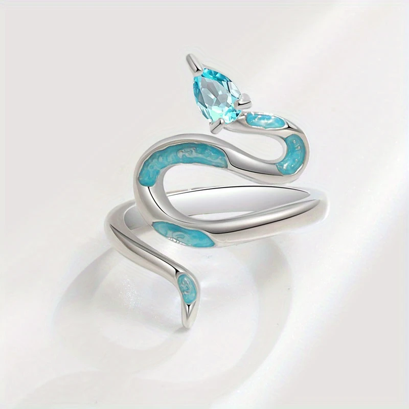 Bague en Argent Serpent Bleu Ajustable