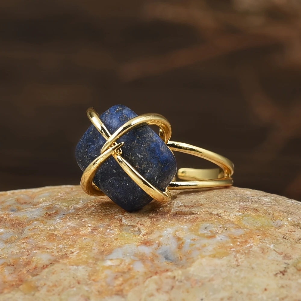 Bague en Or Verrouillée en Pierre Bleue