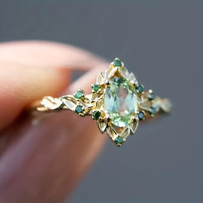 Bague en Or Cristalline Verte Exotique