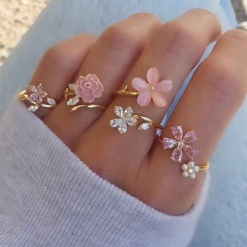 Bague Ajustable en Rose Florale