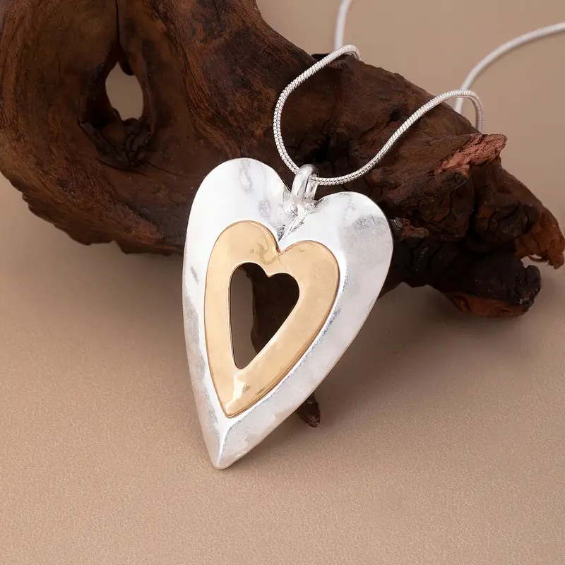 Collier Double Cœur en Or et Argent