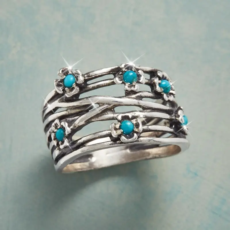 Bague en Pierre Bleue avec Fleurs